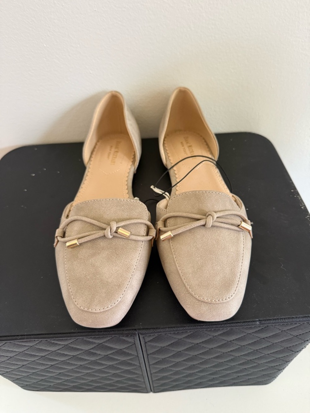 Isaac Mizrahi Taupe Suede D'Orsay Loafers with Knotted Bow
